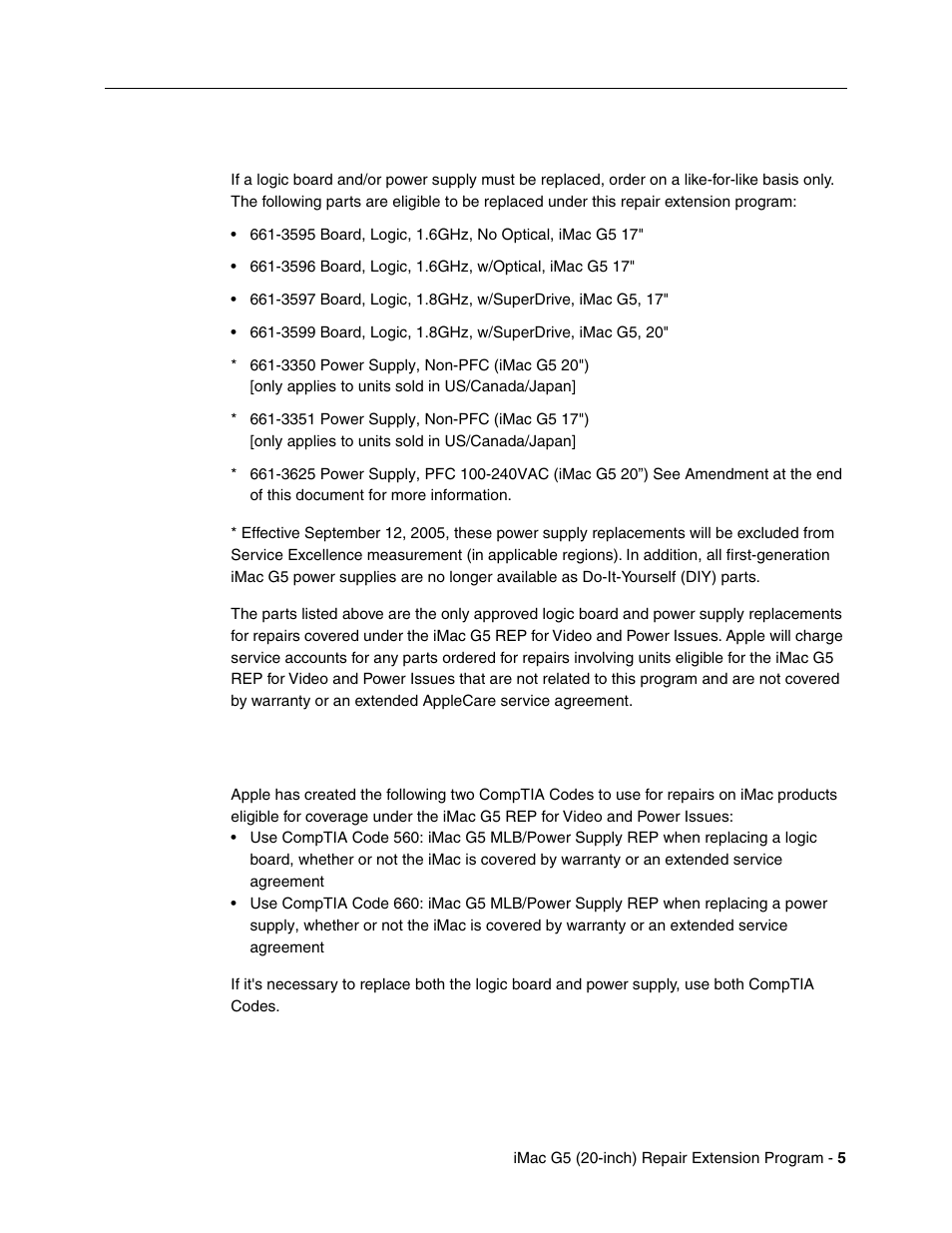 Replacement parts, Special comptia codes | Apple iMac G5, 20-inch User Manual | Page 299 / 314