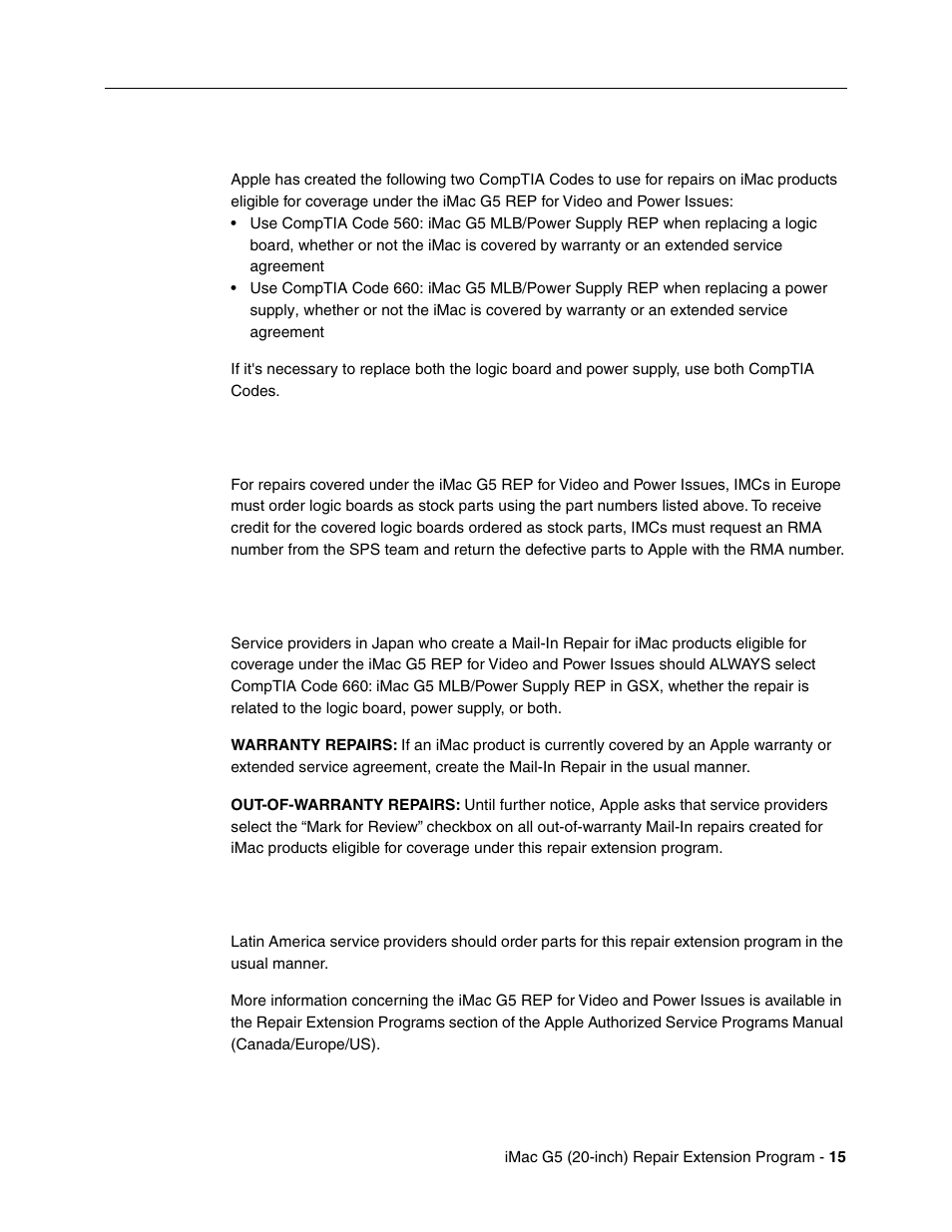 Special comptia codes, European imcs, Japan | Latin america | Apple iMac G5, 20-inch User Manual | Page 309 / 314