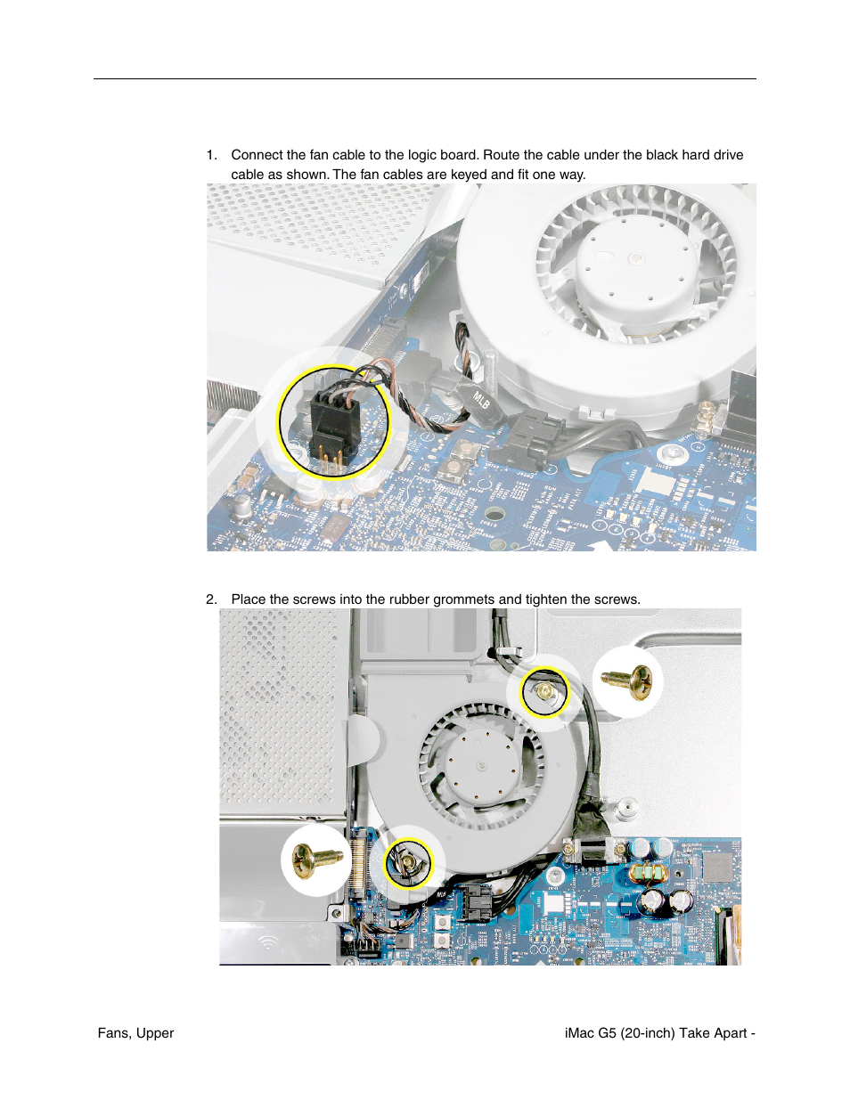 Replacing the fans | Apple iMac G5, 20-inch User Manual | Page 49 / 314