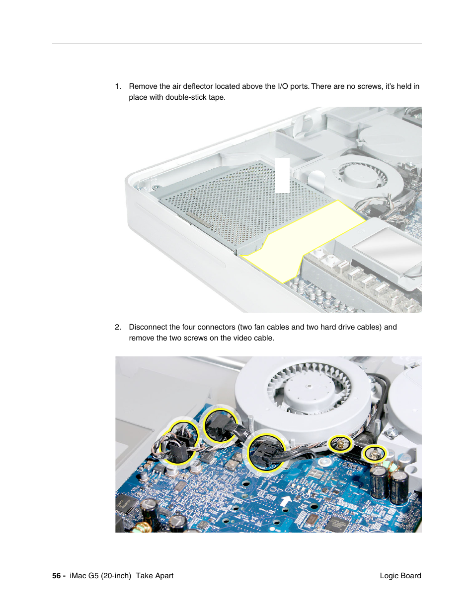 Removing the logic board | Apple iMac G5, 20-inch User Manual | Page 58 / 314