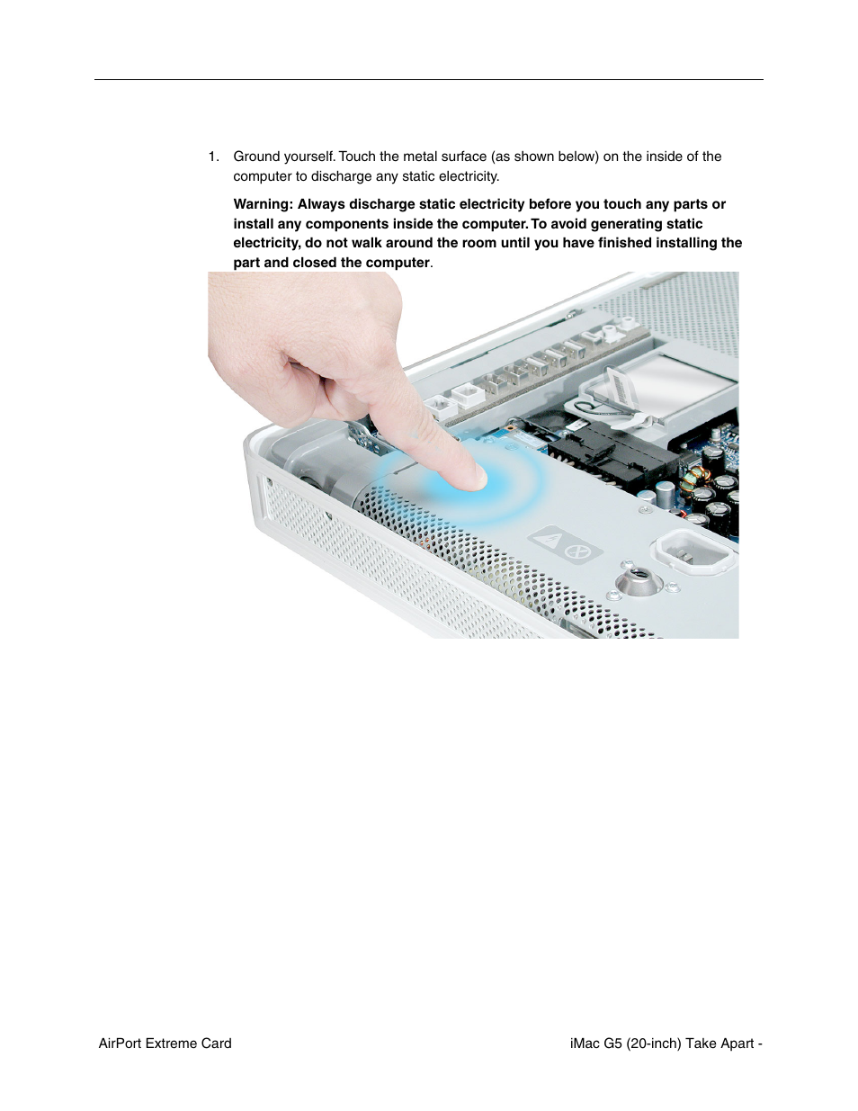 Removing the airport extreme card | Apple iMac G5, 20-inch User Manual | Page 85 / 314