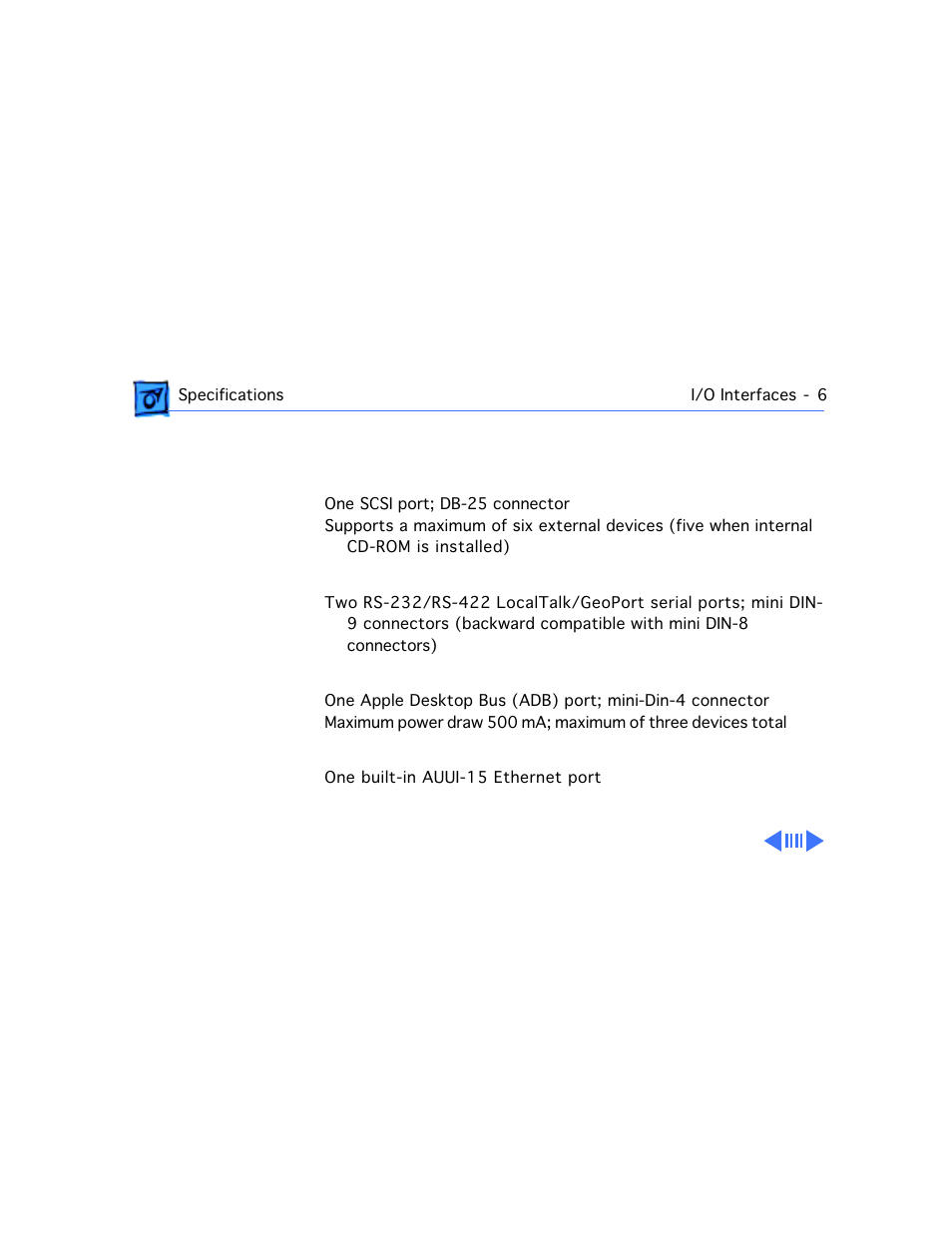I/o interfaces, Scsi, Serial | Apple desktop bus, Ethernet | Apple Power Macintosh 7100/80AV User Manual | Page 25 / 132