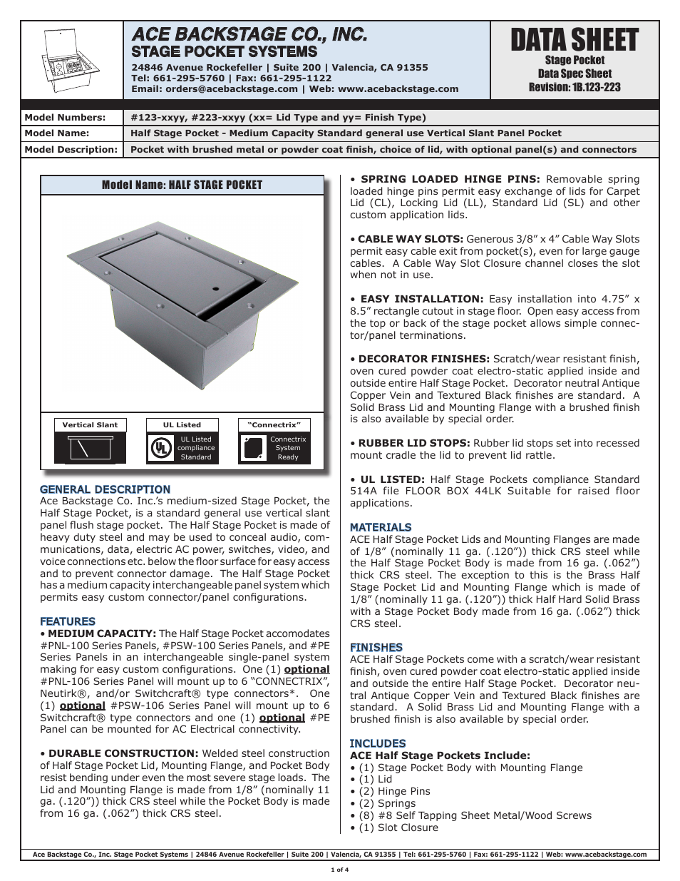 ACE BACKSTAGE Half Stage Pocket User Manual | 4 pages