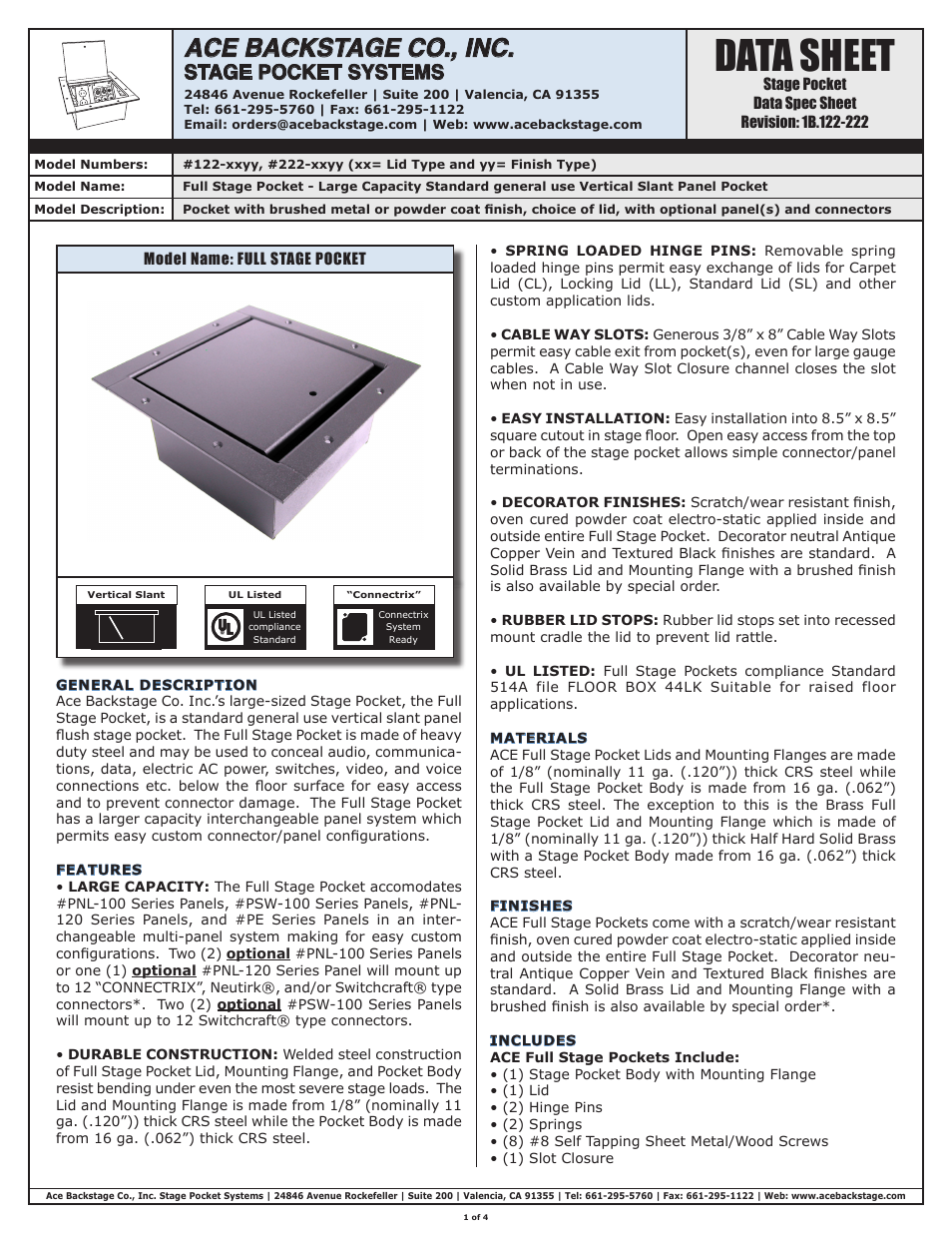 ACE BACKSTAGE Full Stage Pocket User Manual | 4 pages