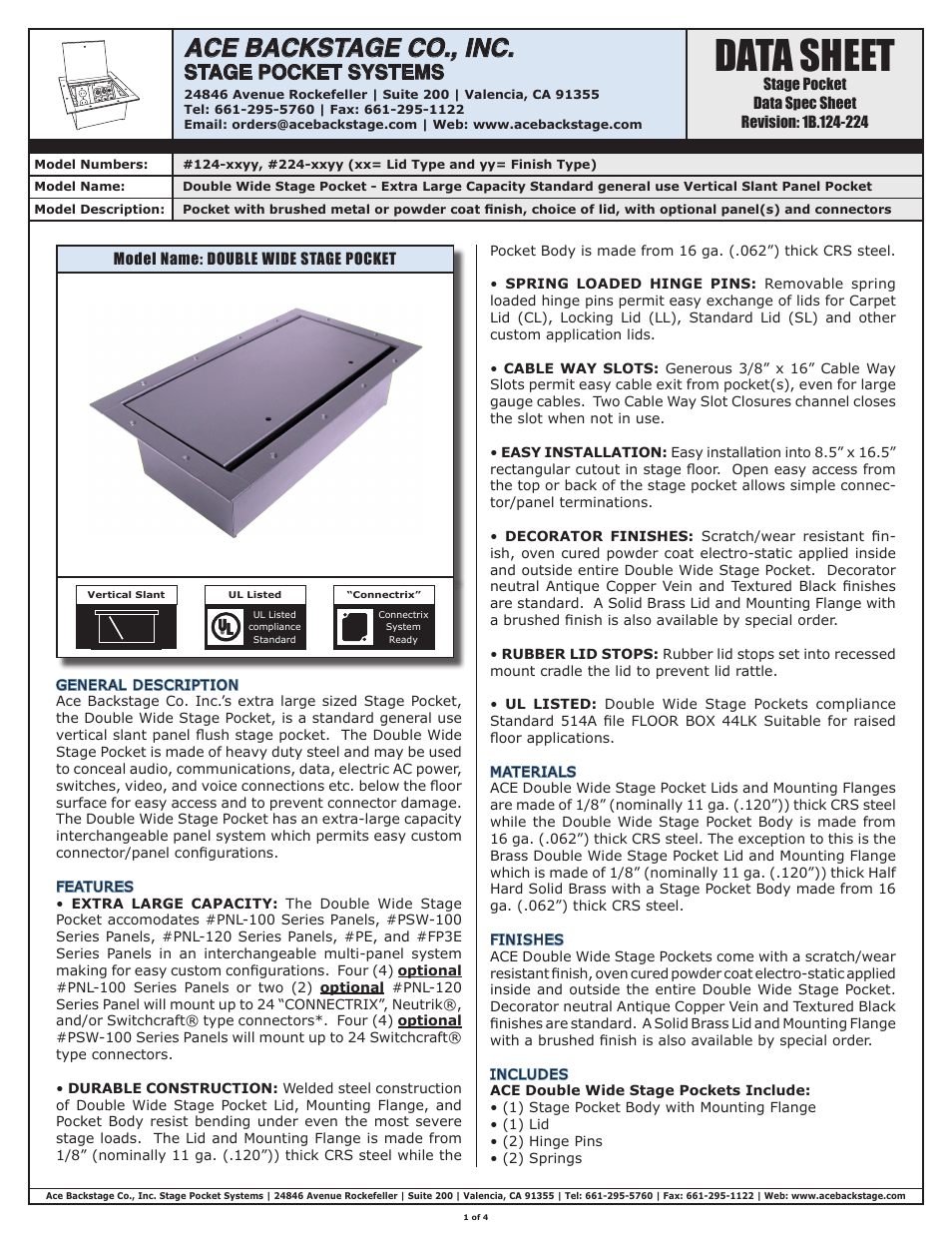 ACE BACKSTAGE Double Wide Stage Pocket User Manual | 4 pages
