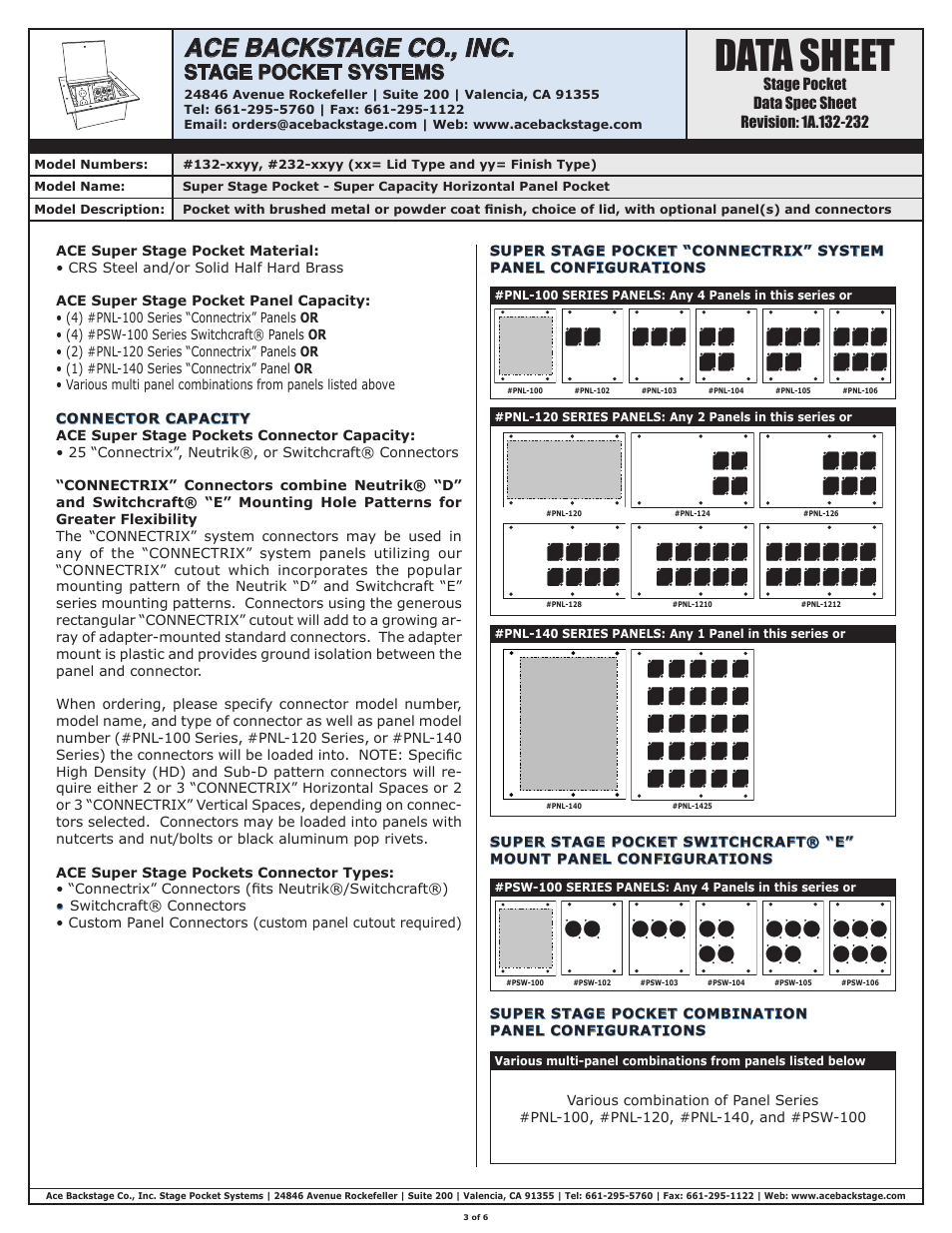 Data sheet, Ace backstage co., inc, Stage pocket systems | ACE BACKSTAGE Super Stage Pocket User Manual | Page 3 / 6