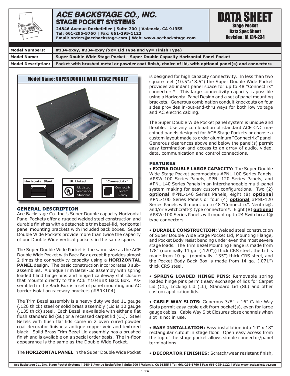 ACE BACKSTAGE Super Double Wide Stage Pocket User Manual | 6 pages