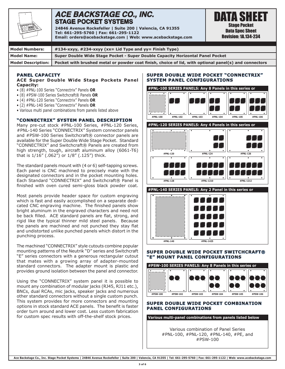 Data sheet, Ace backstage co., inc, Stage pocket systems | ACE BACKSTAGE Super Double Wide Stage Pocket User Manual | Page 3 / 6