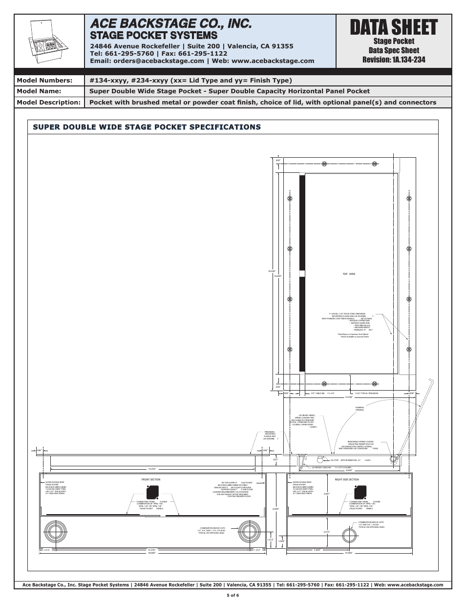 Data sheet, Ace backstage co., inc, Stage pocket systems | ACE BACKSTAGE Super Double Wide Stage Pocket User Manual | Page 5 / 6