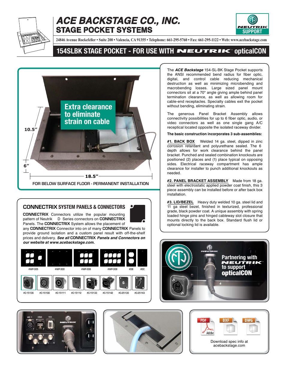 ACE BACKSTAGE 154SLBK Neutrik Stage Pocket User Manual | 1 page