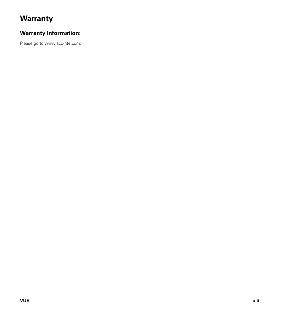 Warranty, Warranty information | ACU-RITE VUE READOUTS User Manual | Page 13 / 68
