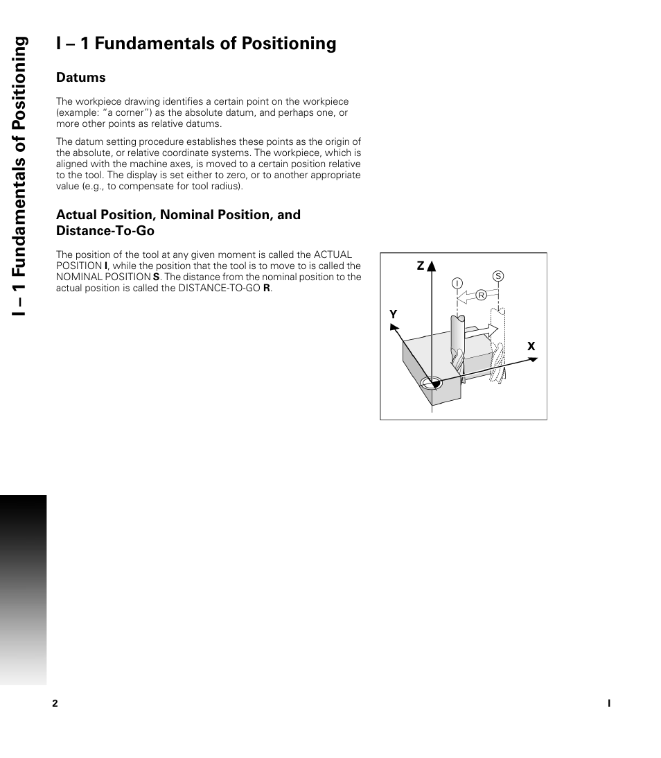 I – 1 fundamentals of positioning, Datums | ACU-RITE VUE READOUTS User Manual | Page 16 / 68