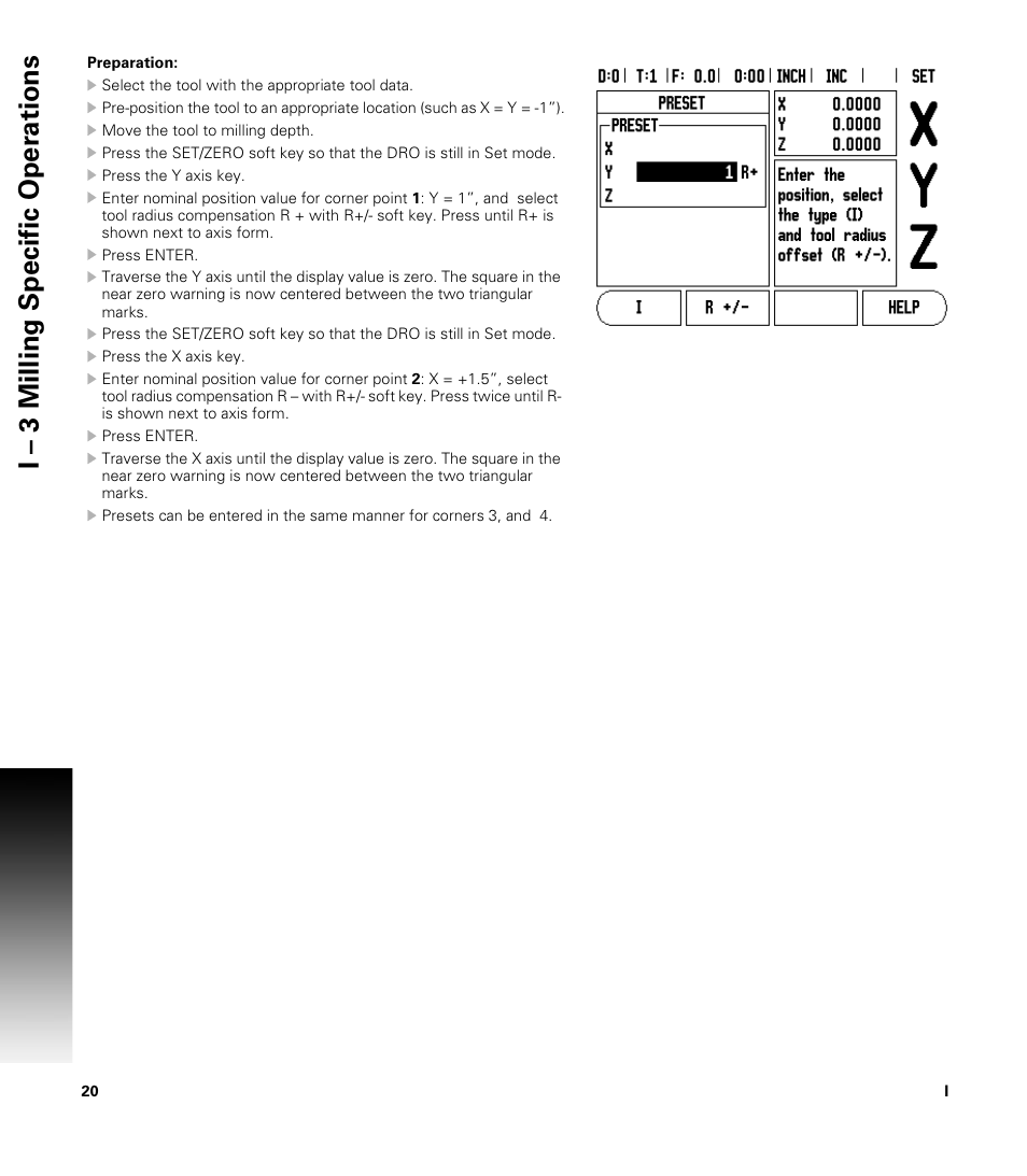 Preparation, I – 3 milling specific oper ations | ACU-RITE VUE READOUTS User Manual | Page 34 / 68