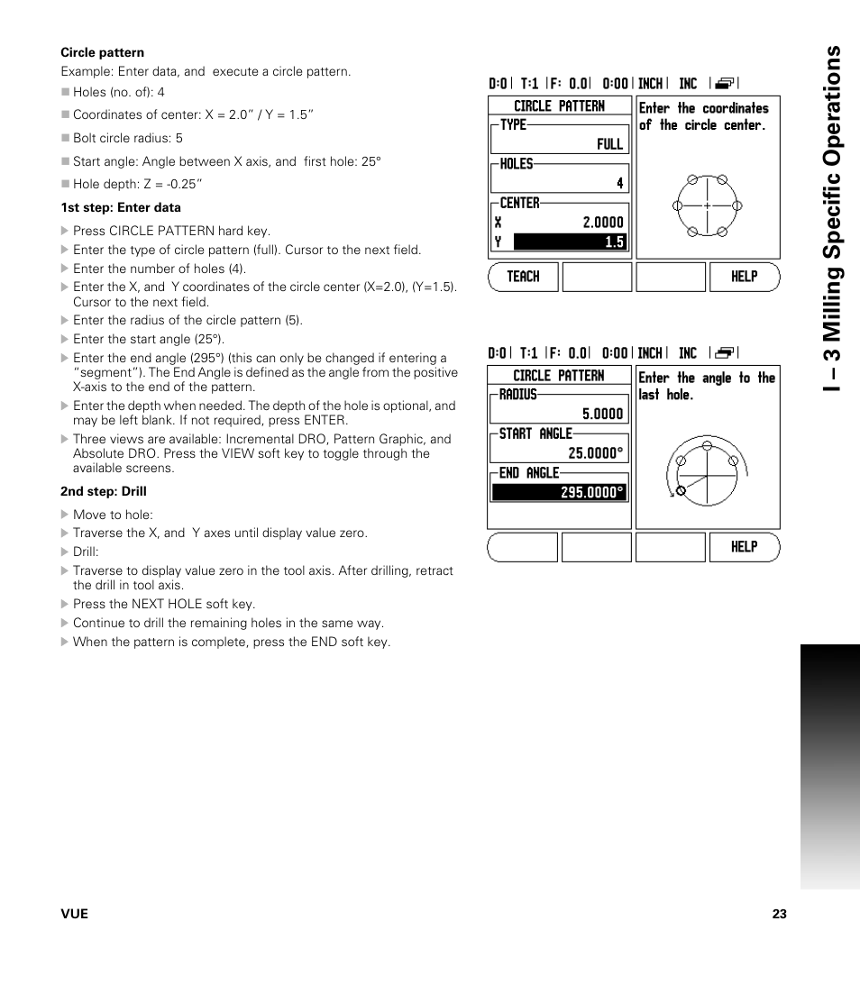 Circle pattern, I – 3 milling specific oper ations | ACU-RITE VUE READOUTS User Manual | Page 37 / 68