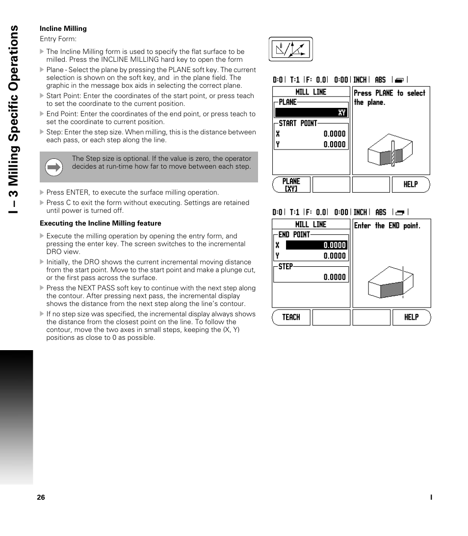 Incline milling, I – 3 milling specific oper ations | ACU-RITE VUE READOUTS User Manual | Page 40 / 68