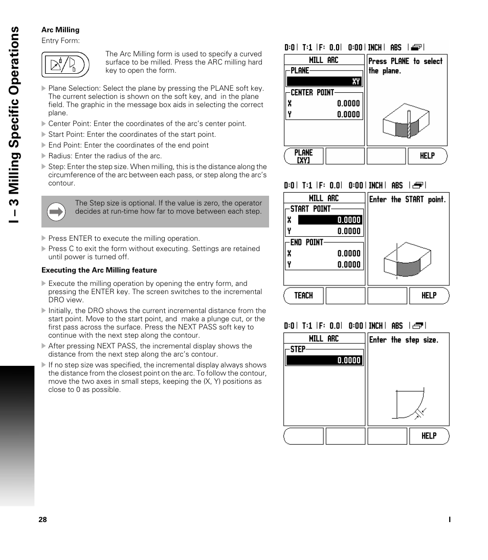 Arc milling, I – 3 milling specific oper ations | ACU-RITE VUE READOUTS User Manual | Page 42 / 68