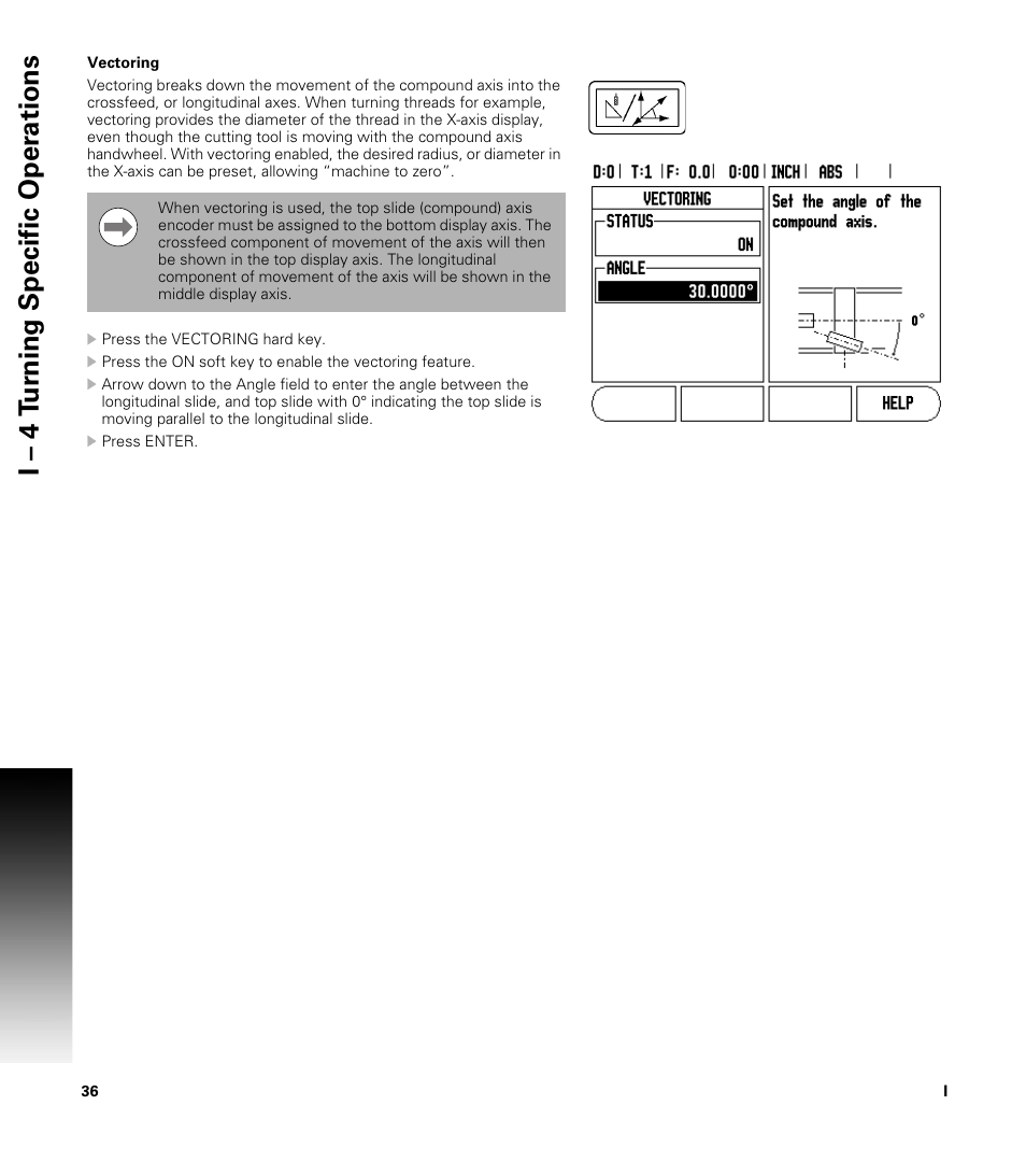 Vectoring, I – 4 t u rn ing specific oper ations | ACU-RITE VUE READOUTS User Manual | Page 50 / 68