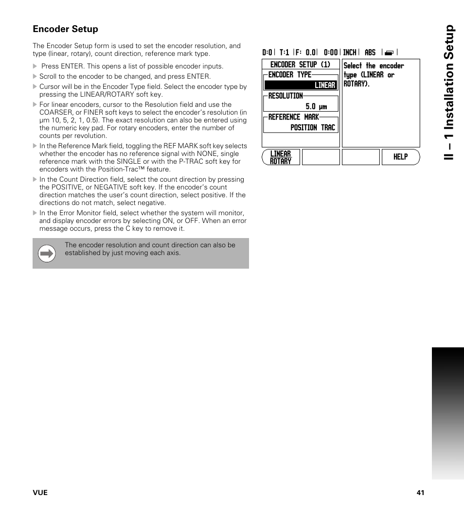 Encoder setup, Ii – 1 installation set u p | ACU-RITE VUE READOUTS User Manual | Page 55 / 68