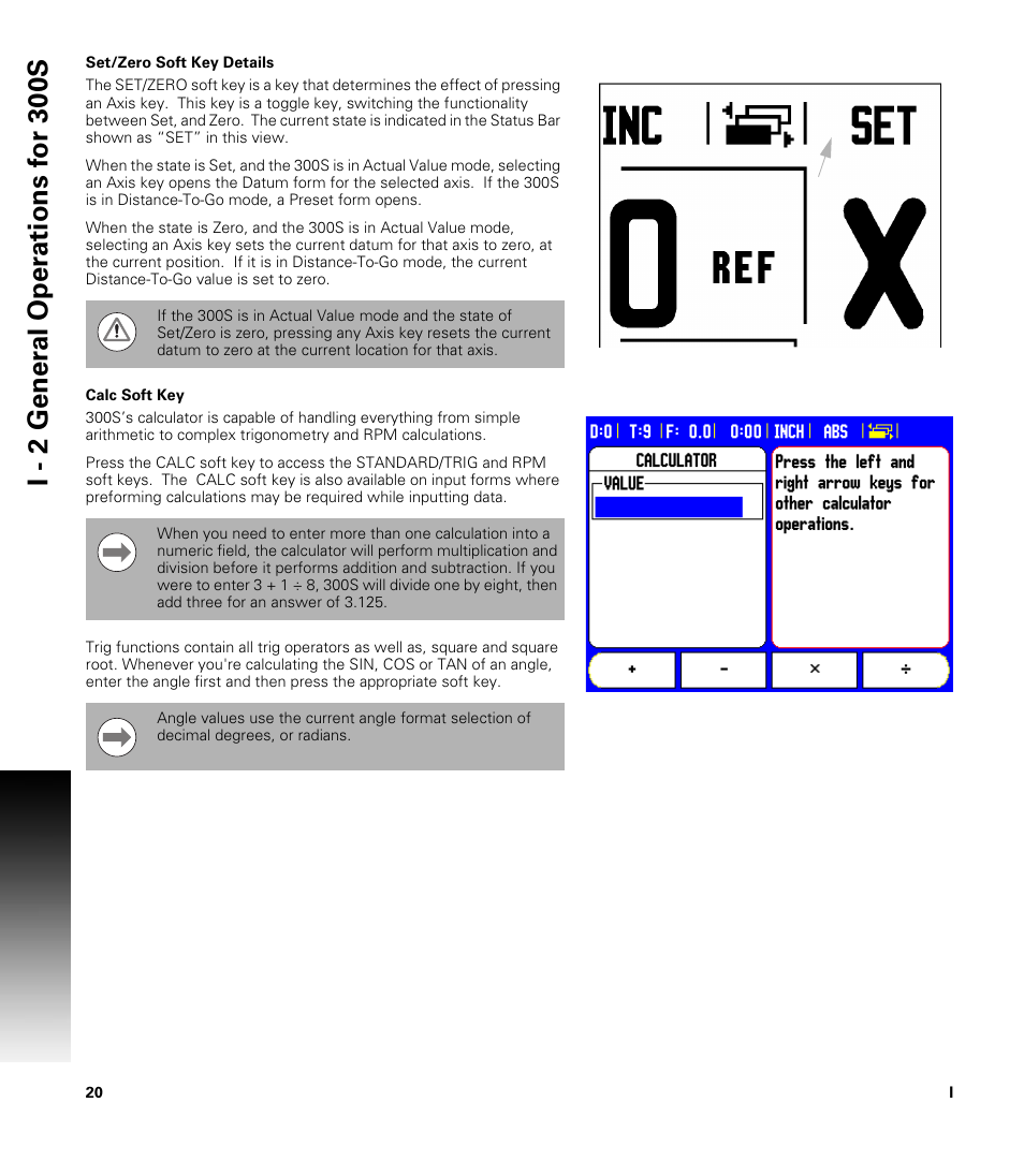 Set/zero soft key details, Calc soft key, Set/zero soft key details calc soft key | ACU-RITE 300S READOUTS User Manual | Page 34 / 122