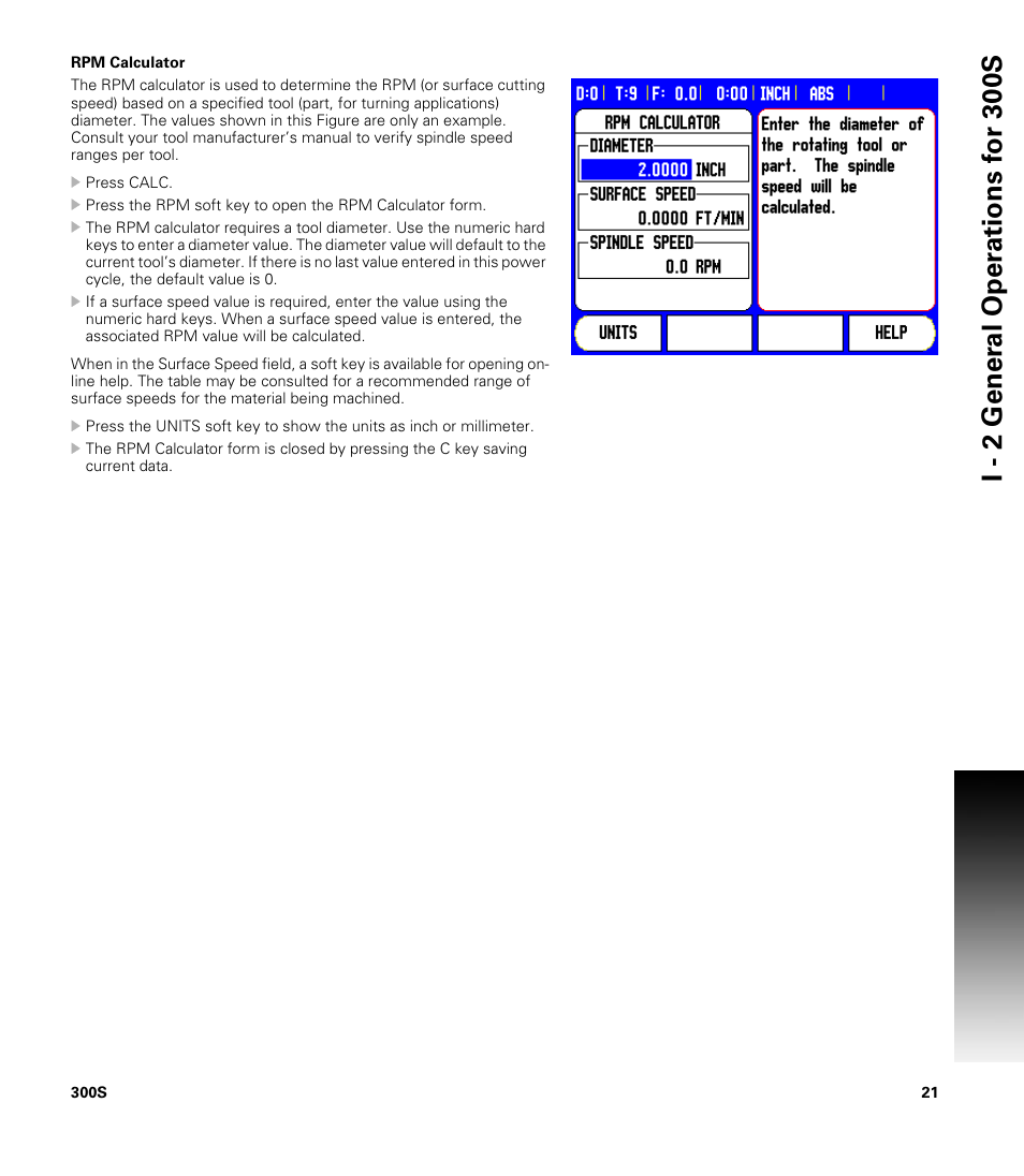 Rpm calculator | ACU-RITE 300S READOUTS User Manual | Page 35 / 122