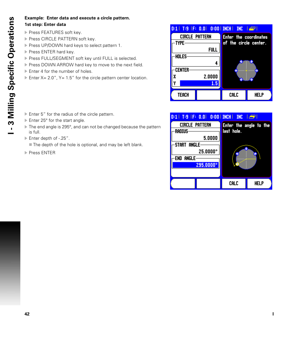 Example: enter data and execute a circle pattern, I - 3 milling specific oper ations | ACU-RITE 300S READOUTS User Manual | Page 56 / 122