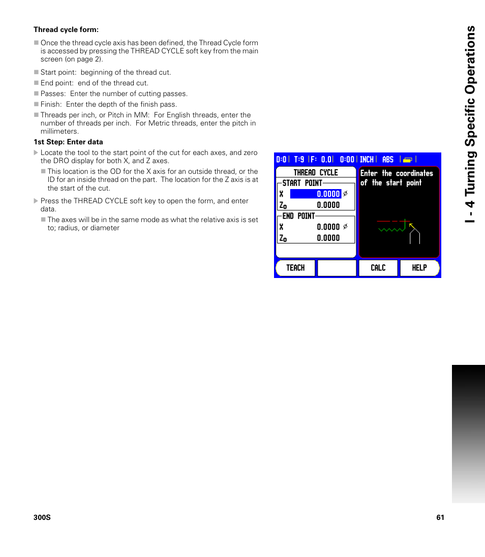 I - 4 t u rn ing specific oper ations | ACU-RITE 300S READOUTS User Manual | Page 75 / 122
