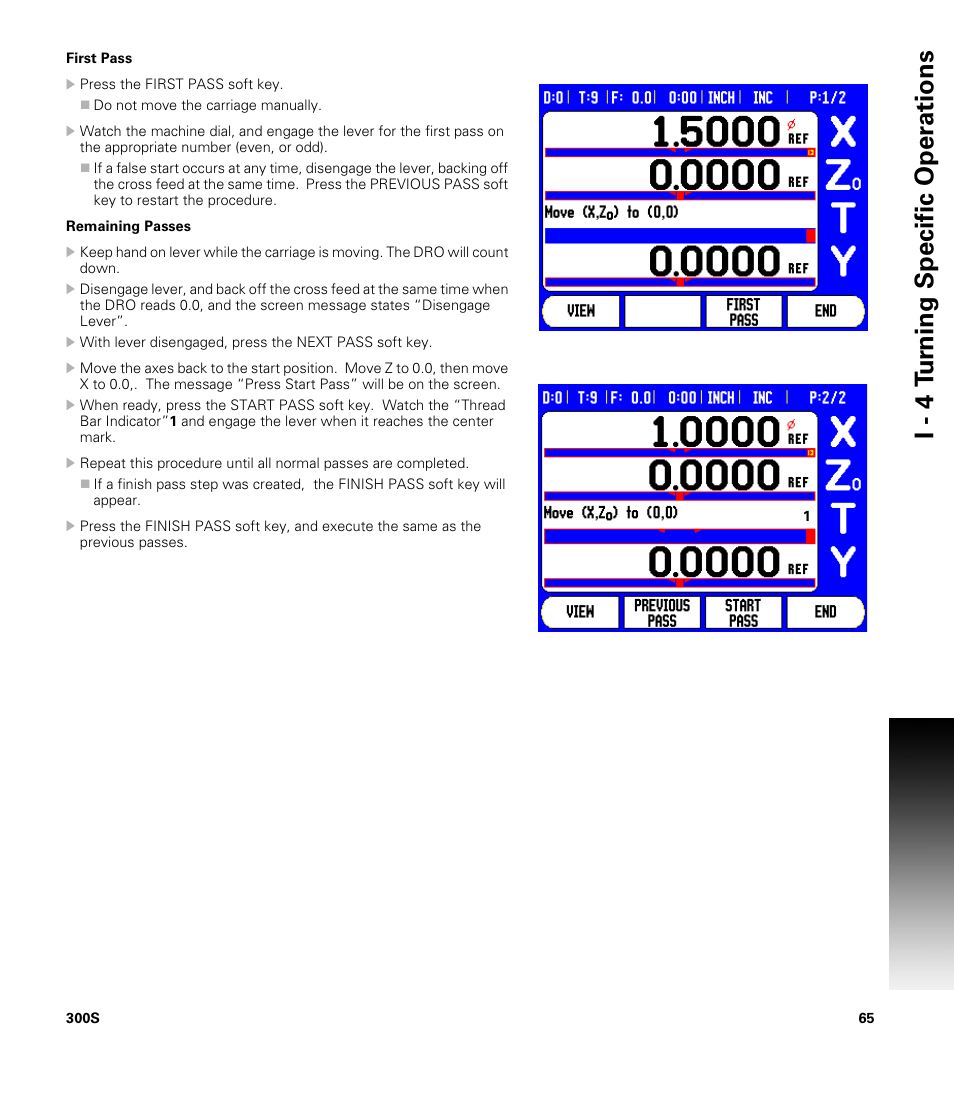 I - 4 t u rn ing specific oper ations | ACU-RITE 300S READOUTS User Manual | Page 79 / 122