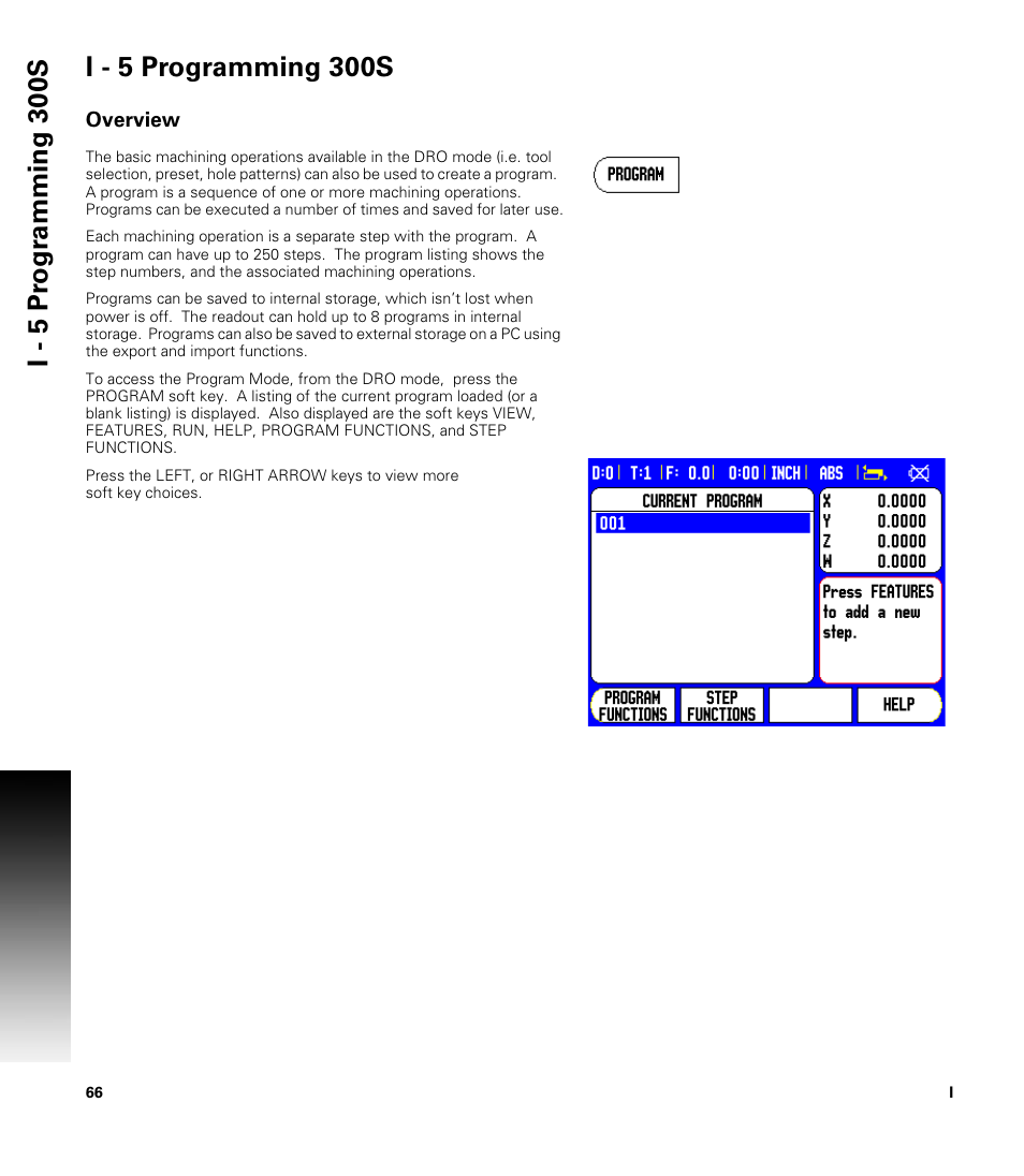 I - 5 programming 300s, Overview | ACU-RITE 300S READOUTS User Manual | Page 80 / 122