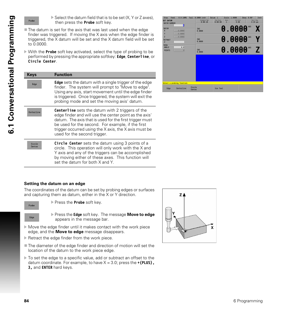 Setting the datum on an edge, 1 con v ersational pr ogr a mming | ACU-RITE MILLPWRG2 User Manual | Page 102 / 214