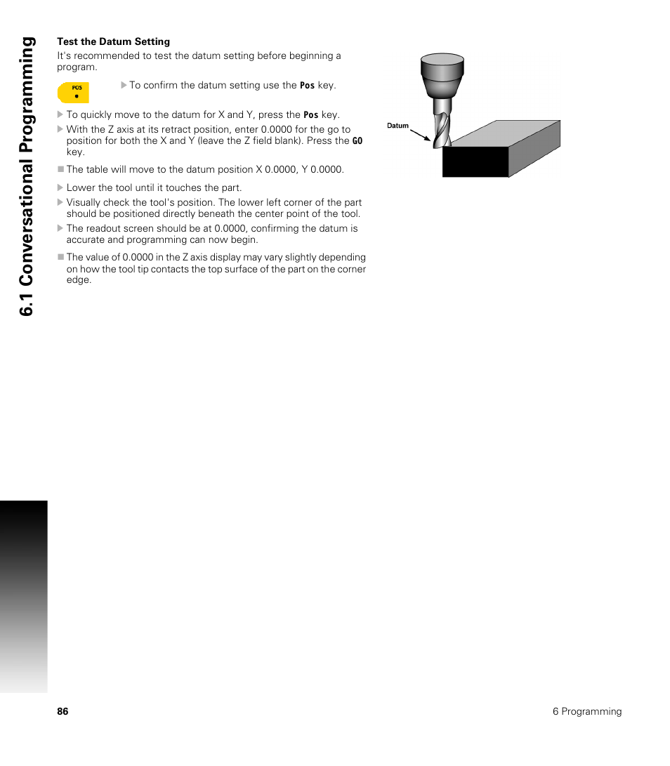 Test the datum setting, 1 con v ersational pr ogr a mming | ACU-RITE MILLPWRG2 User Manual | Page 104 / 214