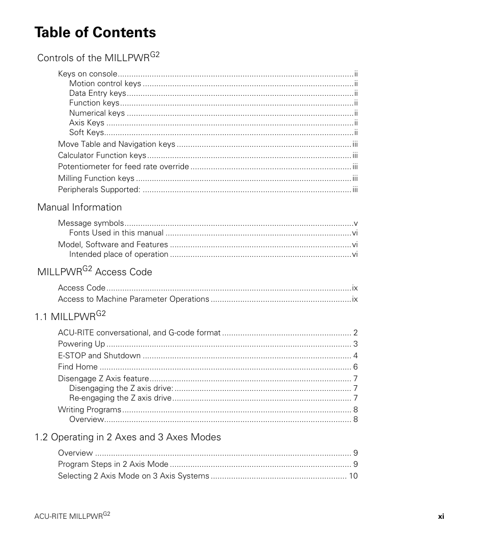 ACU-RITE MILLPWRG2 User Manual | Page 11 / 214
