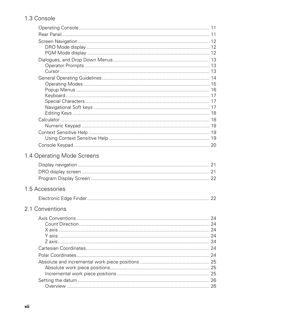 3 console, 4 operating mode screens, 5 accessories | 1 conventions | ACU-RITE MILLPWRG2 User Manual | Page 12 / 214