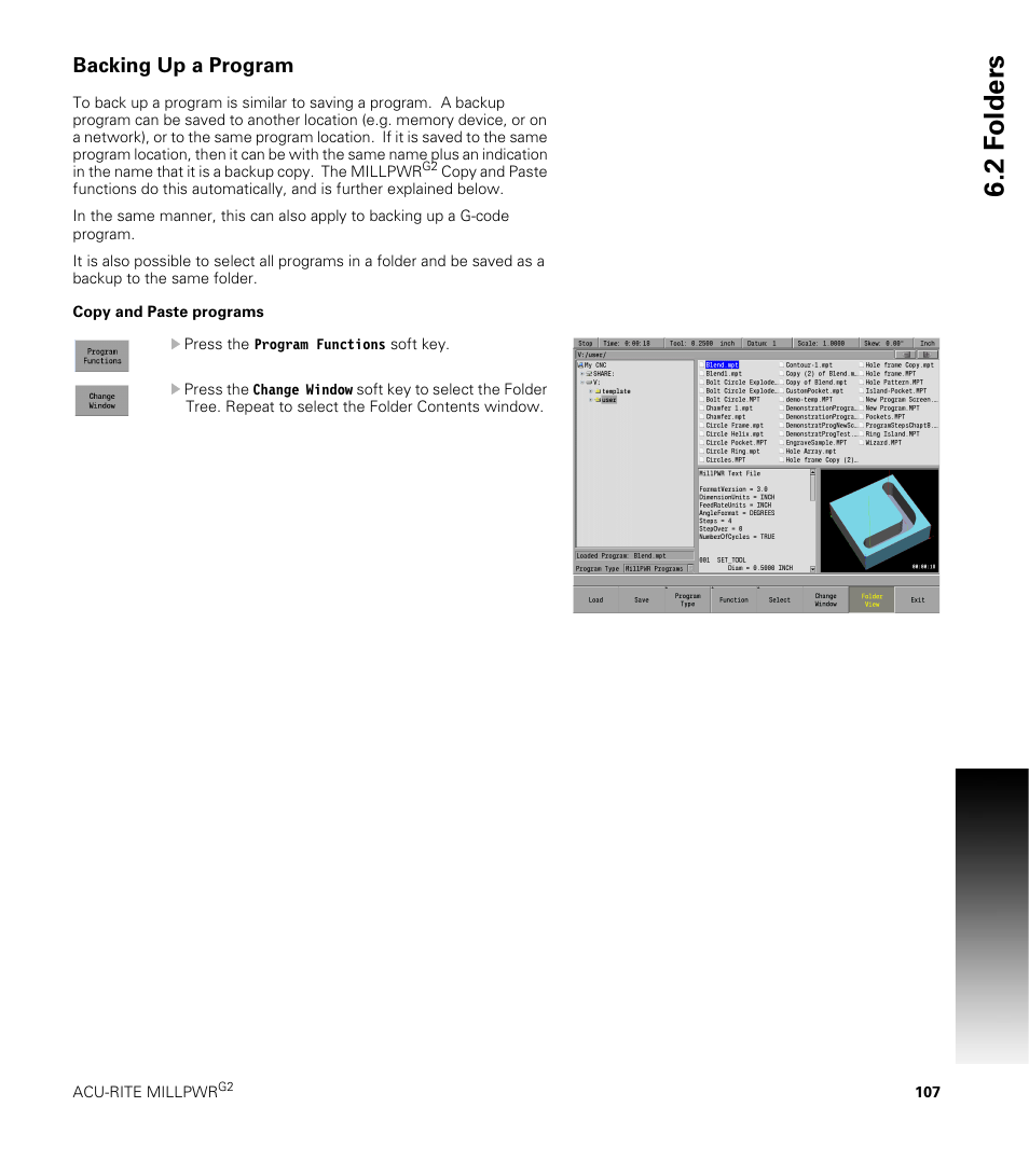 Backing up a program, Copy and paste programs, 2 f o lders | ACU-RITE MILLPWRG2 User Manual | Page 125 / 214