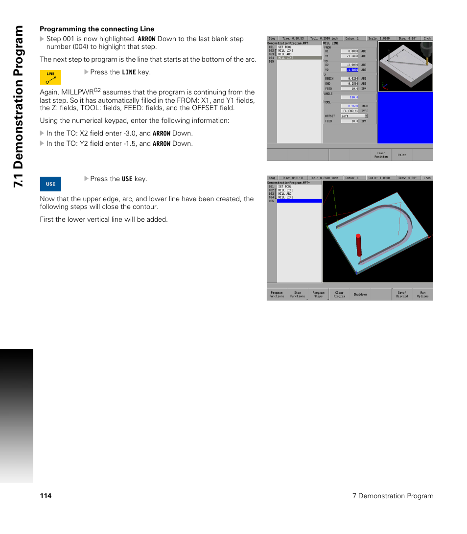 Programming the connecting line, 1 demonstr ation pr ogr am | ACU-RITE MILLPWRG2 User Manual | Page 132 / 214