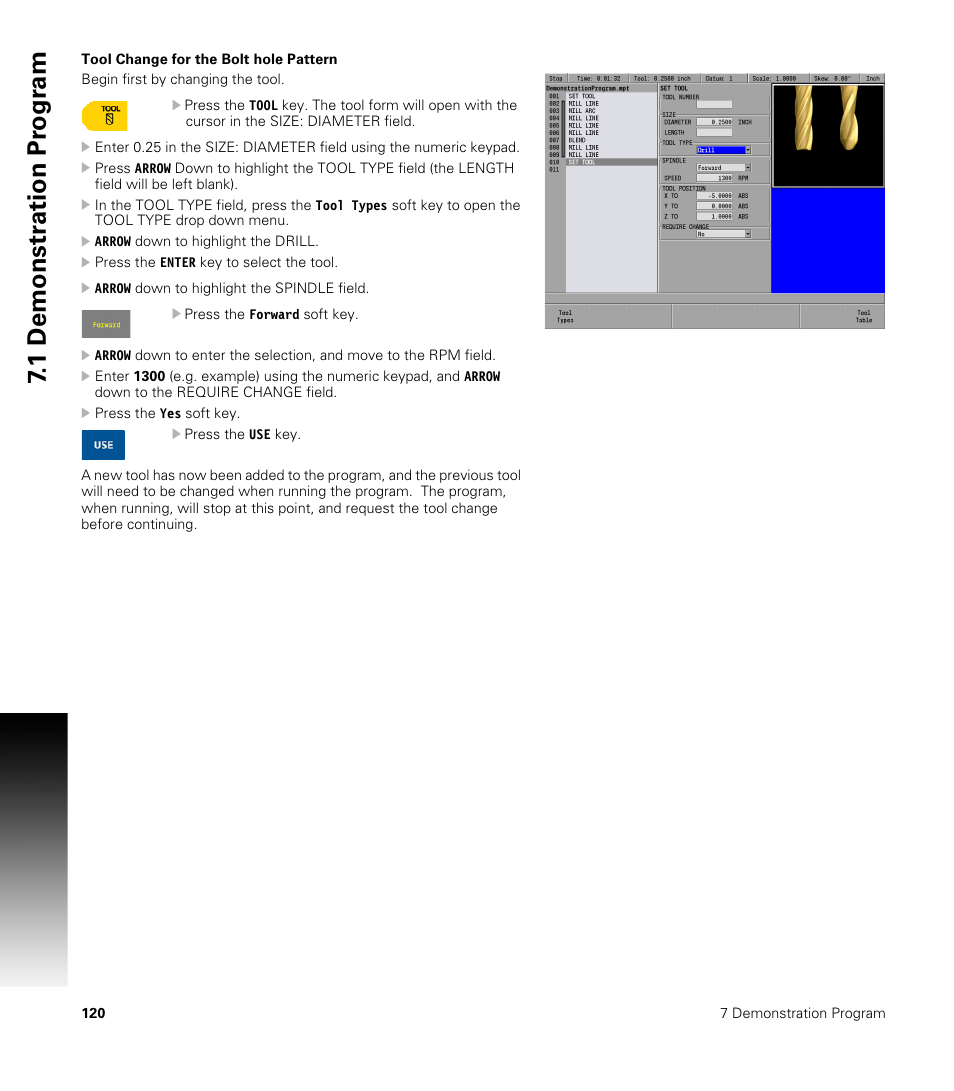 Tool change for the bolt hole pattern, 1 demonstr ation pr ogr am | ACU-RITE MILLPWRG2 User Manual | Page 138 / 214