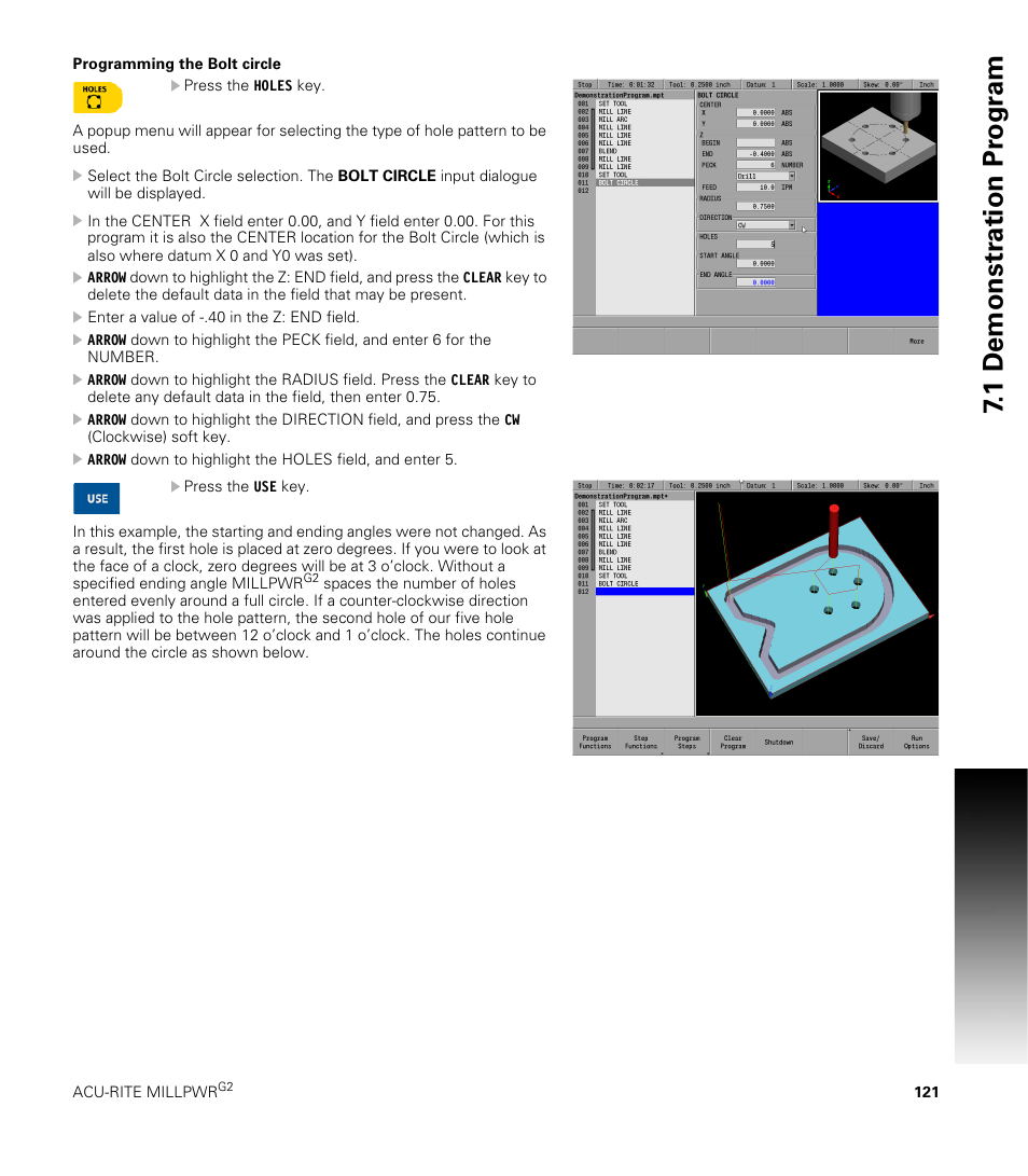 Programming the bolt circle, 1 demonstr ation pr ogr am | ACU-RITE MILLPWRG2 User Manual | Page 139 / 214