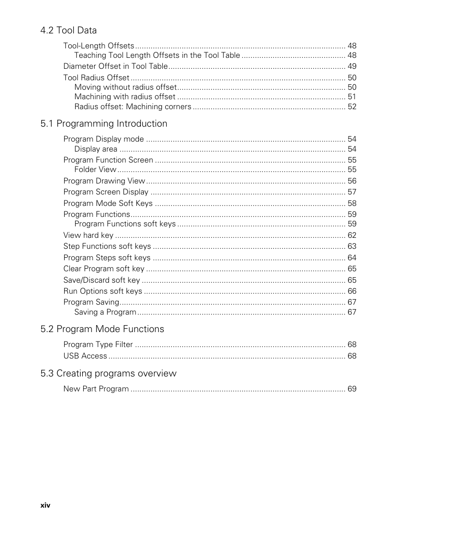 2 tool data, 1 programming introduction, 2 program mode functions | 3 creating programs overview | ACU-RITE MILLPWRG2 User Manual | Page 14 / 214