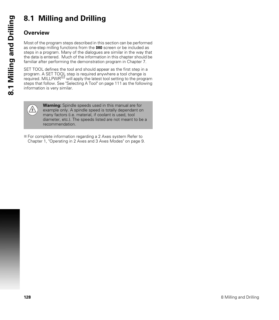 1 milling and drilling, Overview, 1 milling and dr illing 8.1 milling and drilling | ACU-RITE MILLPWRG2 User Manual | Page 146 / 214