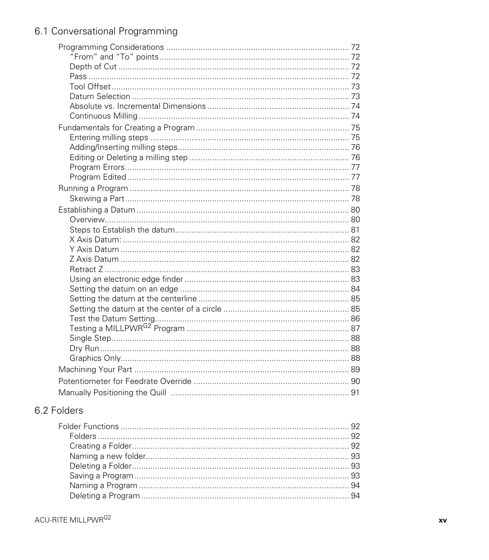 1 conversational programming, 2 folders | ACU-RITE MILLPWRG2 User Manual | Page 15 / 214