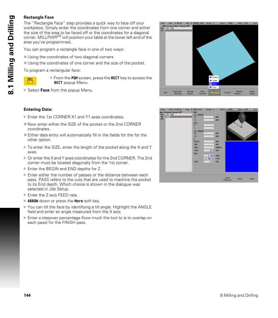Rectangle face, 1 milling and dr illing | ACU-RITE MILLPWRG2 User Manual | Page 162 / 214