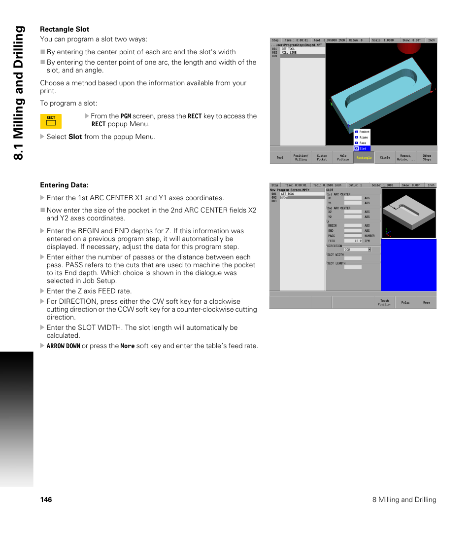 Rectangle slot, 1 milling and dr illing | ACU-RITE MILLPWRG2 User Manual | Page 164 / 214