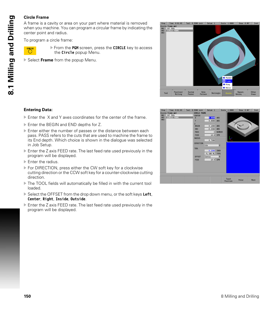Circle frame, 1 milling and dr illing | ACU-RITE MILLPWRG2 User Manual | Page 168 / 214