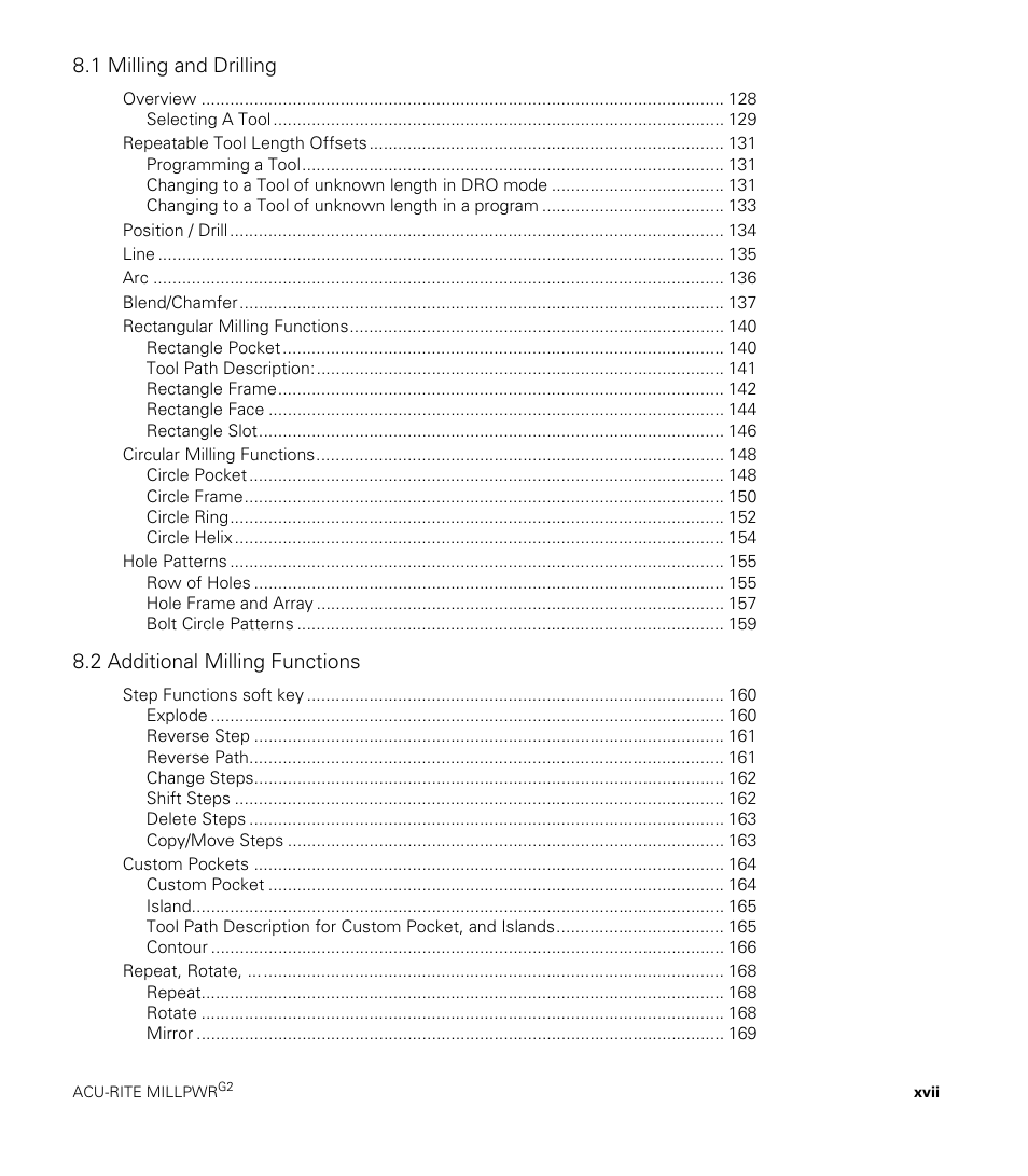 1 milling and drilling, 2 additional milling functions | ACU-RITE MILLPWRG2 User Manual | Page 17 / 214