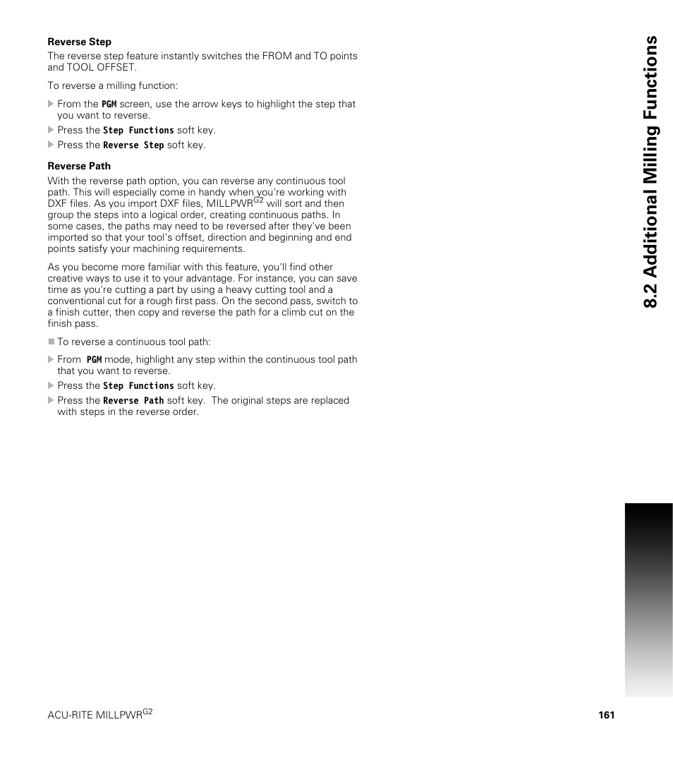 Reverse step, Reverse path, Reverse step reverse path | 2 a dditional milling f unctions | ACU-RITE MILLPWRG2 User Manual | Page 179 / 214