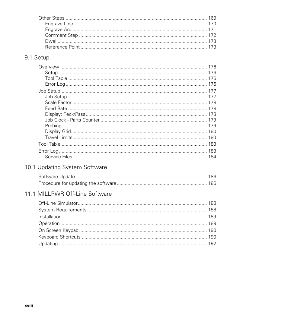 1 setup, 1 updating system software, 1 millpwr off-line software | ACU-RITE MILLPWRG2 User Manual | Page 18 / 214