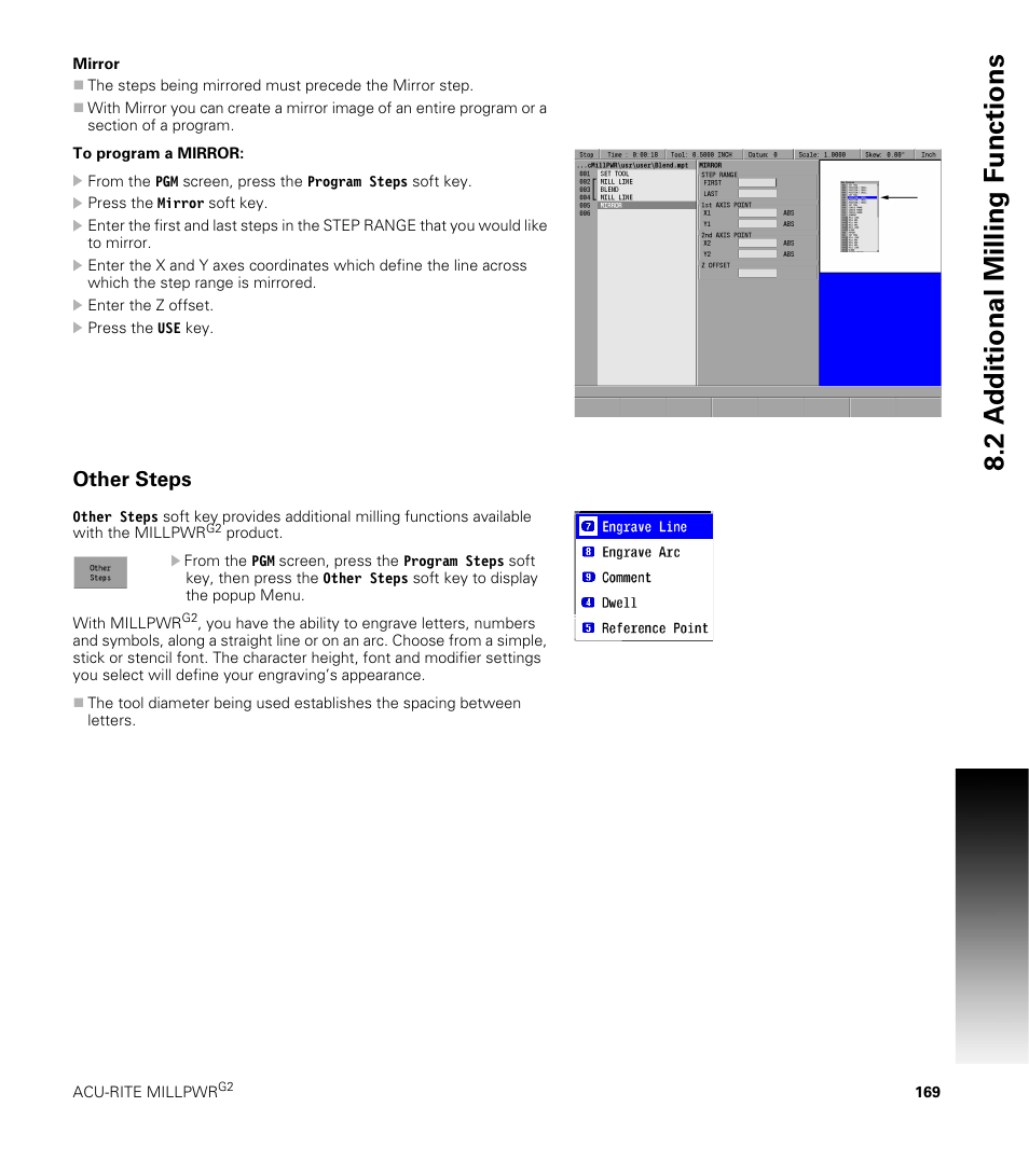 Mirror, Other steps, 2 a dditional milling f unctions | ACU-RITE MILLPWRG2 User Manual | Page 187 / 214