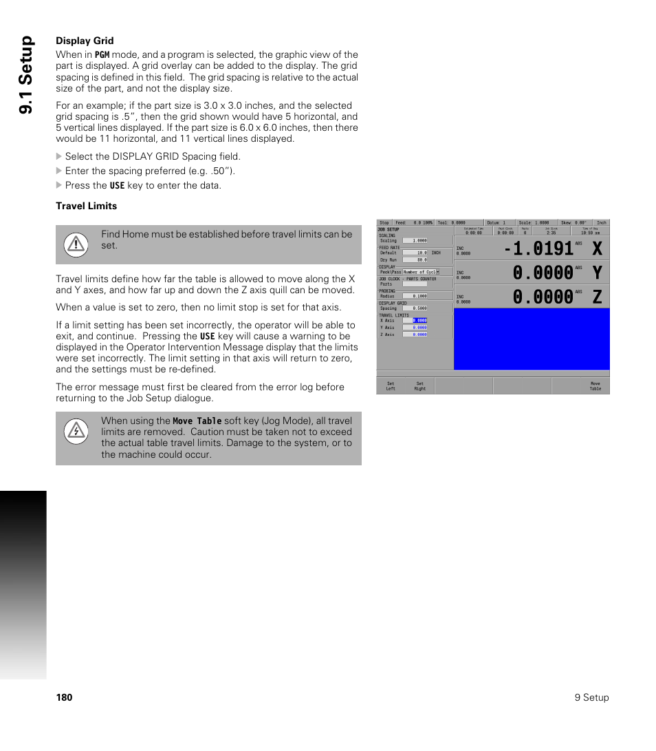 Display grid, Travel limits, Display grid travel limits | 1 set u p | ACU-RITE MILLPWRG2 User Manual | Page 198 / 214