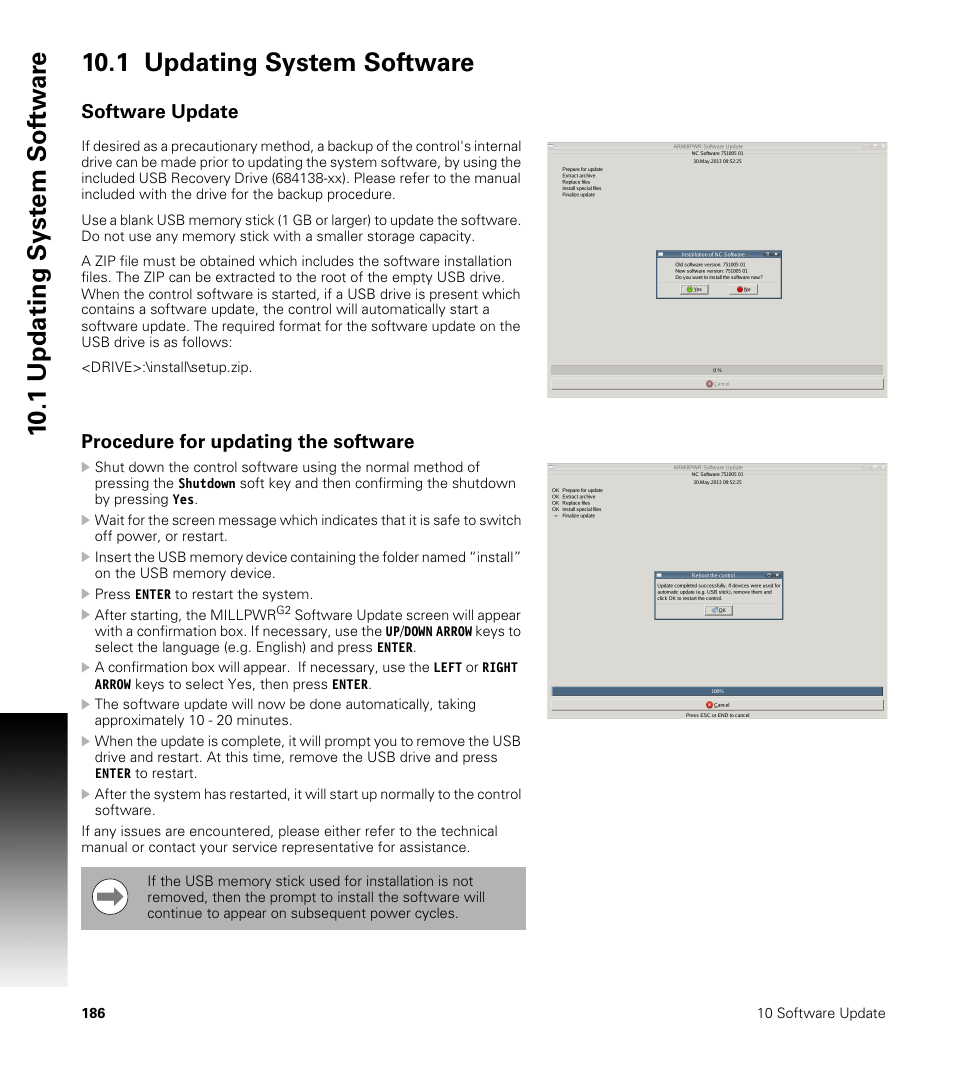 1 updating system software, Software update, Procedure for updating the software | ACU-RITE MILLPWRG2 User Manual | Page 204 / 214