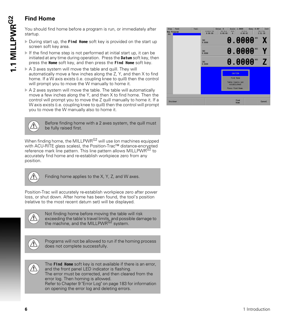 Find home, 1 millpwr | ACU-RITE MILLPWRG2 User Manual | Page 24 / 214