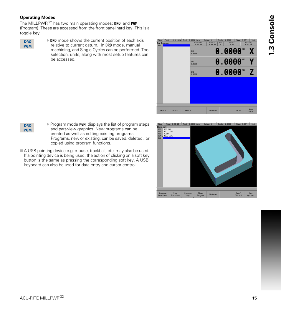 Operating modes, 3 console | ACU-RITE MILLPWRG2 User Manual | Page 33 / 214